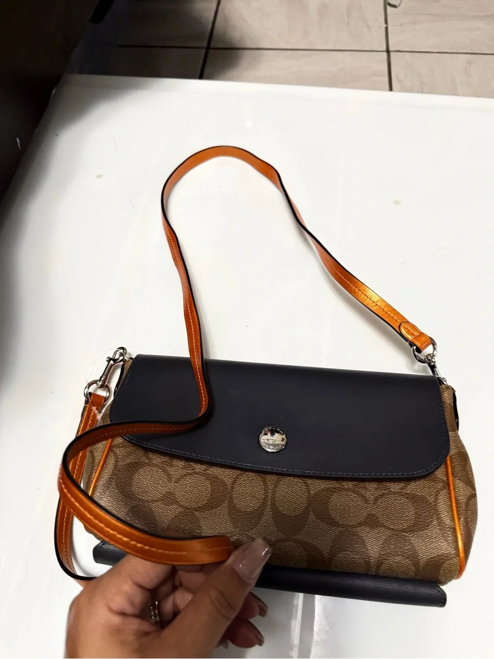 Brown and Black Crossbody Bag with Orange Accents grey reversible